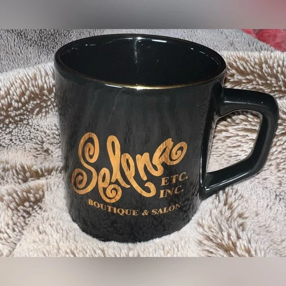 Selena Etc Boutique and Salon Black and Gold Coffee Mug Selena